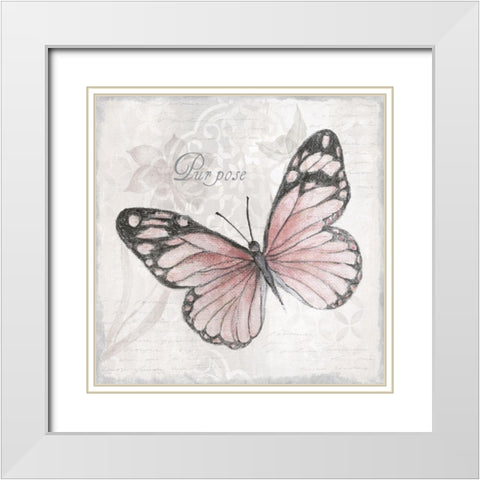 Purpose Butterfly White Modern Wood Framed Art Print with Double Matting by Tava Studios