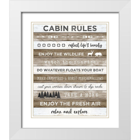 Cabin Rules White Modern Wood Framed Art Print with Double Matting by Carpentieri, Natalie