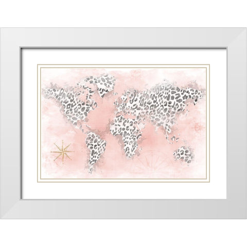 Pink Cheetah Map White Modern Wood Framed Art Print with Double Matting by Carpentieri, Natalie