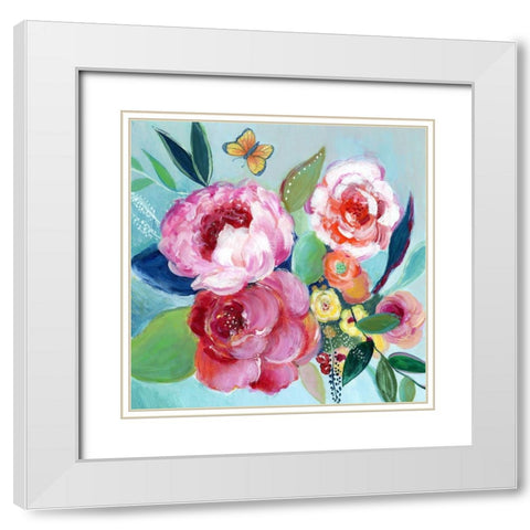 Happy Flowers I White Modern Wood Framed Art Print with Double Matting by Tava Studios