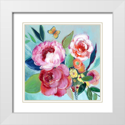 Happy Flowers I White Modern Wood Framed Art Print with Double Matting by Tava Studios
