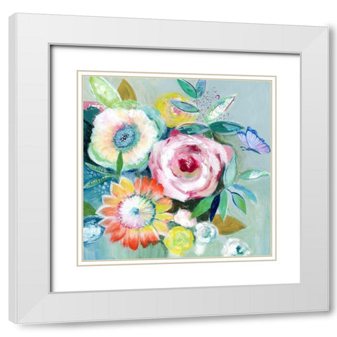 Happy Flowers II White Modern Wood Framed Art Print with Double Matting by Tava Studios