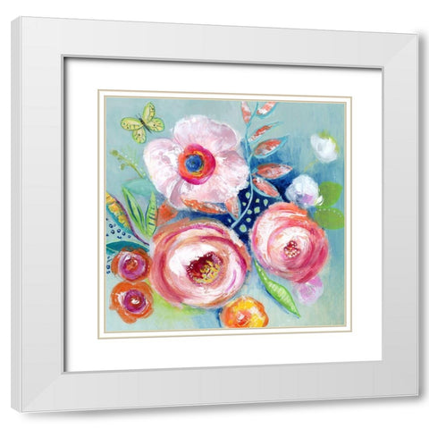 Happy Flowers III White Modern Wood Framed Art Print with Double Matting by Tava Studios