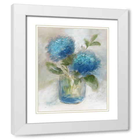 Bedazzled in Blue I White Modern Wood Framed Art Print with Double Matting by Nan