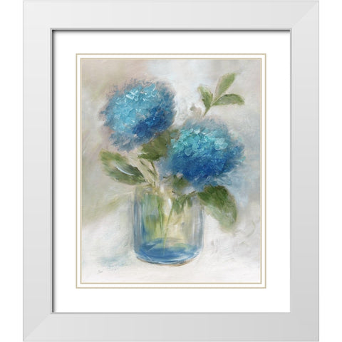 Bedazzled in Blue I White Modern Wood Framed Art Print with Double Matting by Nan