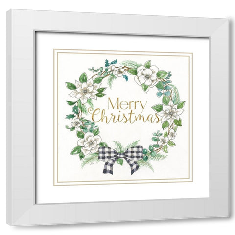 Farmouse Winter Wreath White Modern Wood Framed Art Print with Double Matting by Nan