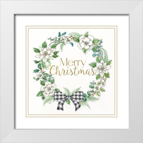 Farmouse Winter Wreath White Modern Wood Framed Art Print with Double Matting by Nan