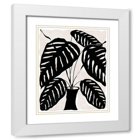 Black and White Potted Plant I White Modern Wood Framed Art Print with Double Matting by Santiago, Daniela