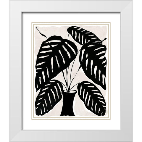 Black and White Potted Plant I White Modern Wood Framed Art Print with Double Matting by Santiago, Daniela