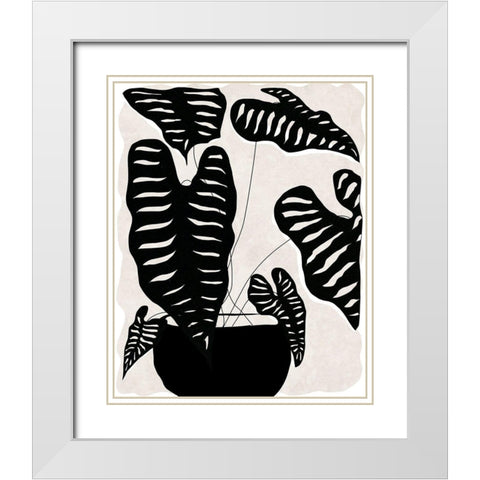 Black and White Potted Plant II White Modern Wood Framed Art Print with Double Matting by Santiago, Daniela