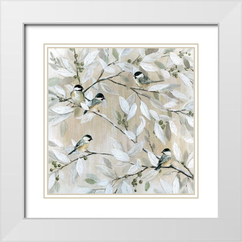 Spring Chickadees White Modern Wood Framed Art Print with Double Matting by Robinson, Carol