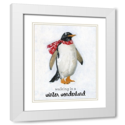 Winter Wonderland Snow Penguin White Modern Wood Framed Art Print with Double Matting by Swatland, Sally