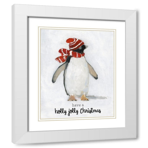 Holly Jolly Penguin White Modern Wood Framed Art Print with Double Matting by Swatland, Sally