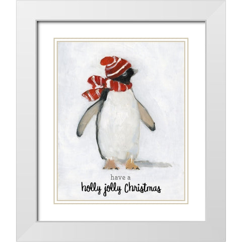 Holly Jolly Penguin White Modern Wood Framed Art Print with Double Matting by Swatland, Sally