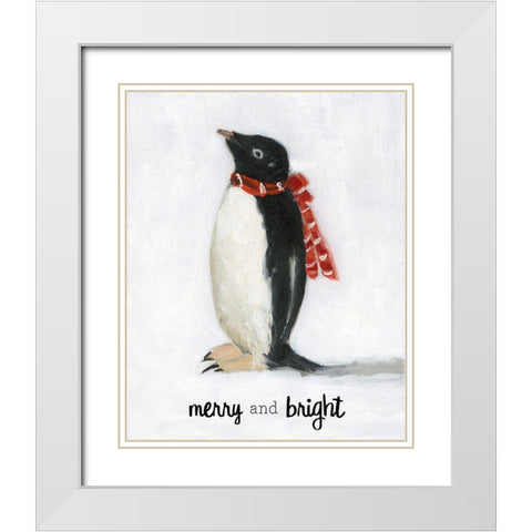 Merry and Bright Penguin White Modern Wood Framed Art Print with Double Matting by Swatland, Sally