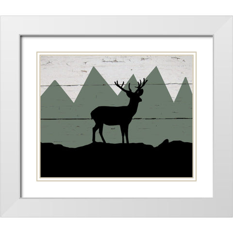 Mountain Deer White Modern Wood Framed Art Print with Double Matting by Craven, Katrina