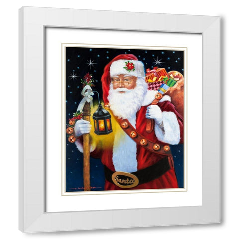 Santa With Lantern White Modern Wood Framed Art Print with Double Matting by Orme, E. Anthony