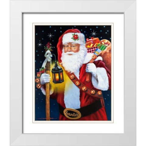 Santa With Lantern White Modern Wood Framed Art Print with Double Matting by Orme, E. Anthony