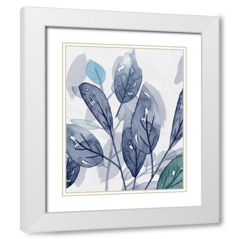 Shadow Leaves in Blue II White Modern Wood Framed Art Print with Double Matting by Jill, Susan