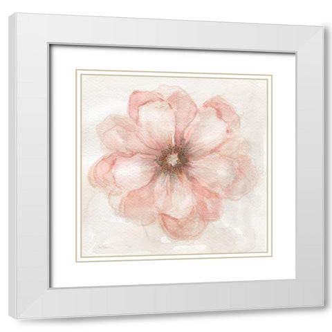Pink Posy II White Modern Wood Framed Art Print with Double Matting by Robinson, Carol