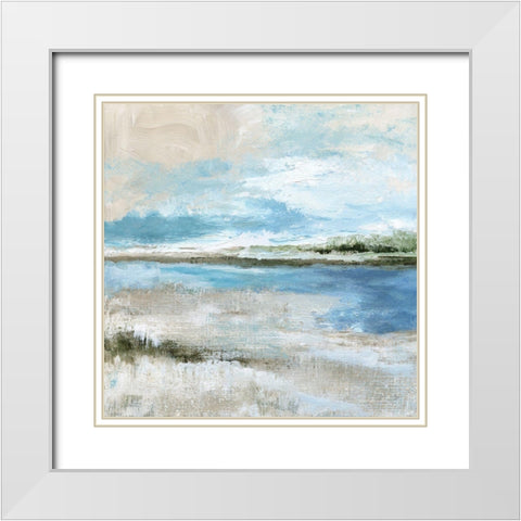 Sweeping Inlet White Modern Wood Framed Art Print with Double Matting by Nan