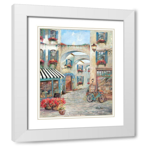 Village Cafe White Modern Wood Framed Art Print with Double Matting by Manning, Ruane