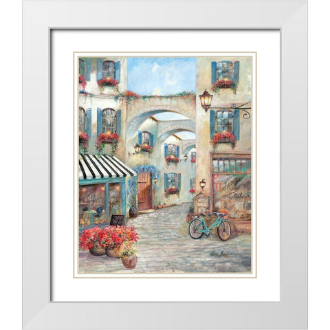 Village Cafe White Modern Wood Framed Art Print with Double Matting by Manning, Ruane