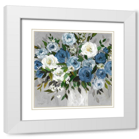 Blue Rose White Modern Wood Framed Art Print with Double Matting by Robinson, Carol