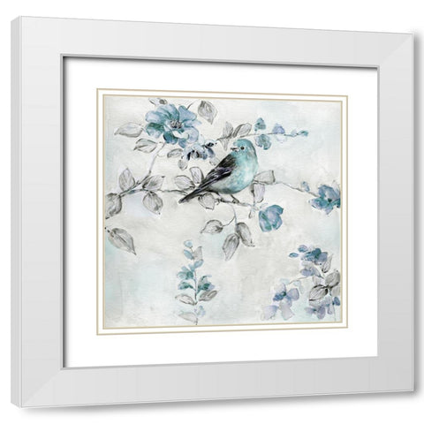 Finch and Spring Rose Climbers II White Modern Wood Framed Art Print with Double Matting by Swatland, Sally