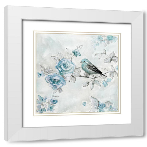 Finch and Spring Rose Climbers III White Modern Wood Framed Art Print with Double Matting by Swatland, Sally