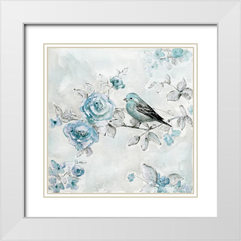 Finch and Spring Rose Climbers III White Modern Wood Framed Art Print with Double Matting by Swatland, Sally