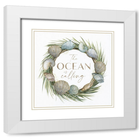 The Ocean is Calling White Modern Wood Framed Art Print with Double Matting by Nan
