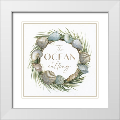 The Ocean is Calling White Modern Wood Framed Art Print with Double Matting by Nan