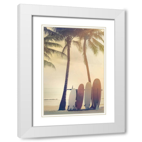Surfing Summer White Modern Wood Framed Art Print with Double Matting by Calascibetta, Mike