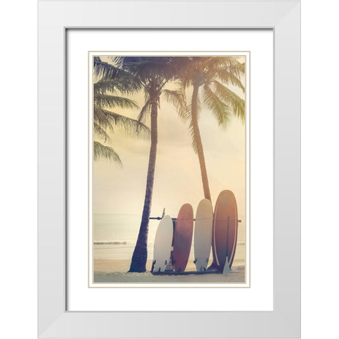 Surfing Summer White Modern Wood Framed Art Print with Double Matting by Calascibetta, Mike