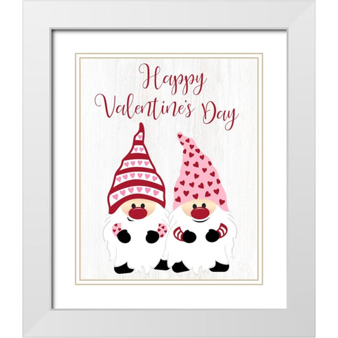 Valentine Gnomes White Modern Wood Framed Art Print with Double Matting by CAD Designs