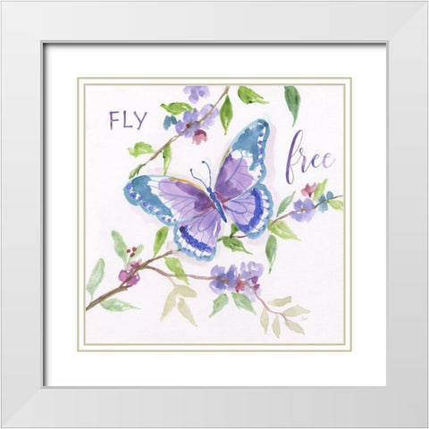 Fly Free Butterfly White Modern Wood Framed Art Print with Double Matting by Nan