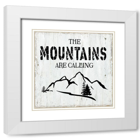 Mountains are Calling White Modern Wood Framed Art Print with Double Matting by CAD Designs