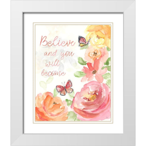 Believe Butterfly White Modern Wood Framed Art Print with Double Matting by Nan