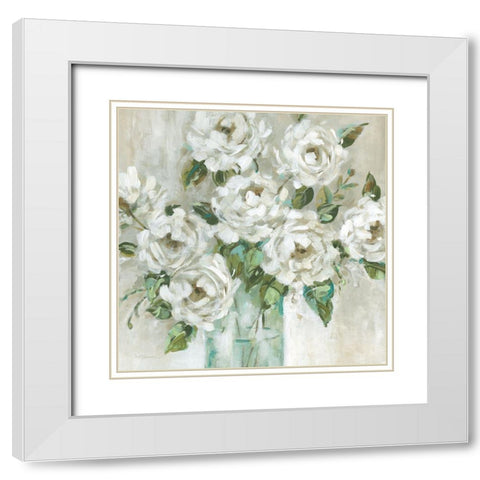 Afternoon Peonies White Modern Wood Framed Art Print with Double Matting by Robinson, Carol