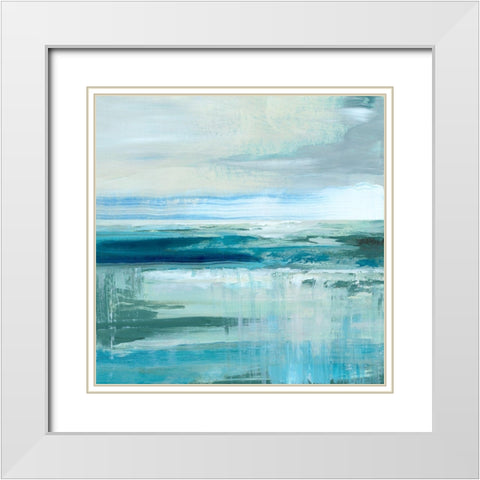 Abstract Sea and Teal White Modern Wood Framed Art Print with Double Matting by Nan