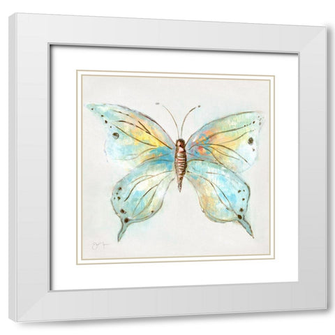 Artful Butterfly II White Modern Wood Framed Art Print with Double Matting by Tava Studios