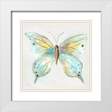 Artful Butterfly II White Modern Wood Framed Art Print with Double Matting by Tava Studios