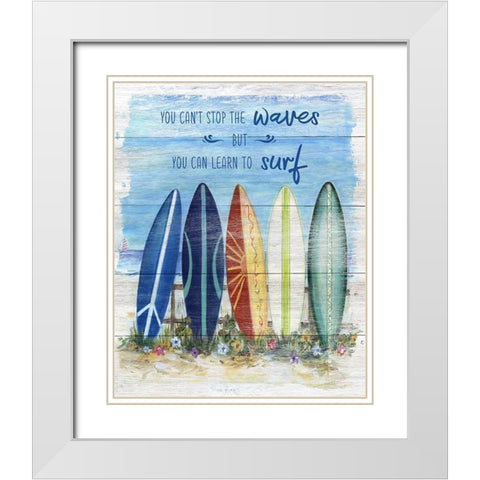 Learn to Surf White Modern Wood Framed Art Print with Double Matting by Dunlap, Marilyn