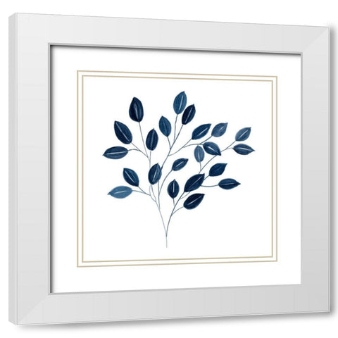 Navy Leaves I White Modern Wood Framed Art Print with Double Matting by Robinson, Carol