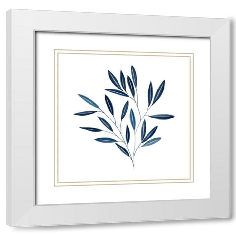 Navy Leaves II White Modern Wood Framed Art Print with Double Matting by Robinson, Carol