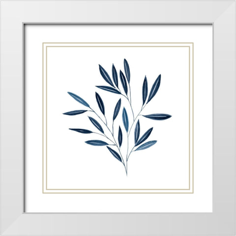 Navy Leaves II White Modern Wood Framed Art Print with Double Matting by Robinson, Carol