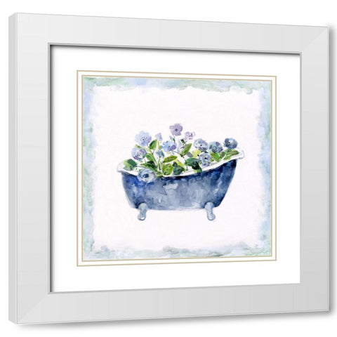 Blue Bouquet Bath II White Modern Wood Framed Art Print with Double Matting by Swatland, Sally