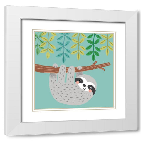 Jungle Sloth I White Modern Wood Framed Art Print with Double Matting by Anglicas, Louise