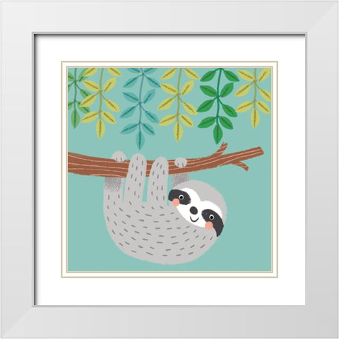 Jungle Sloth I White Modern Wood Framed Art Print with Double Matting by Anglicas, Louise
